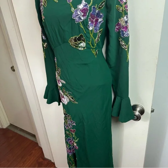 ASOS Green Midi Dress with Pink & Purple Floral Embroidery - Picture 8 of 15